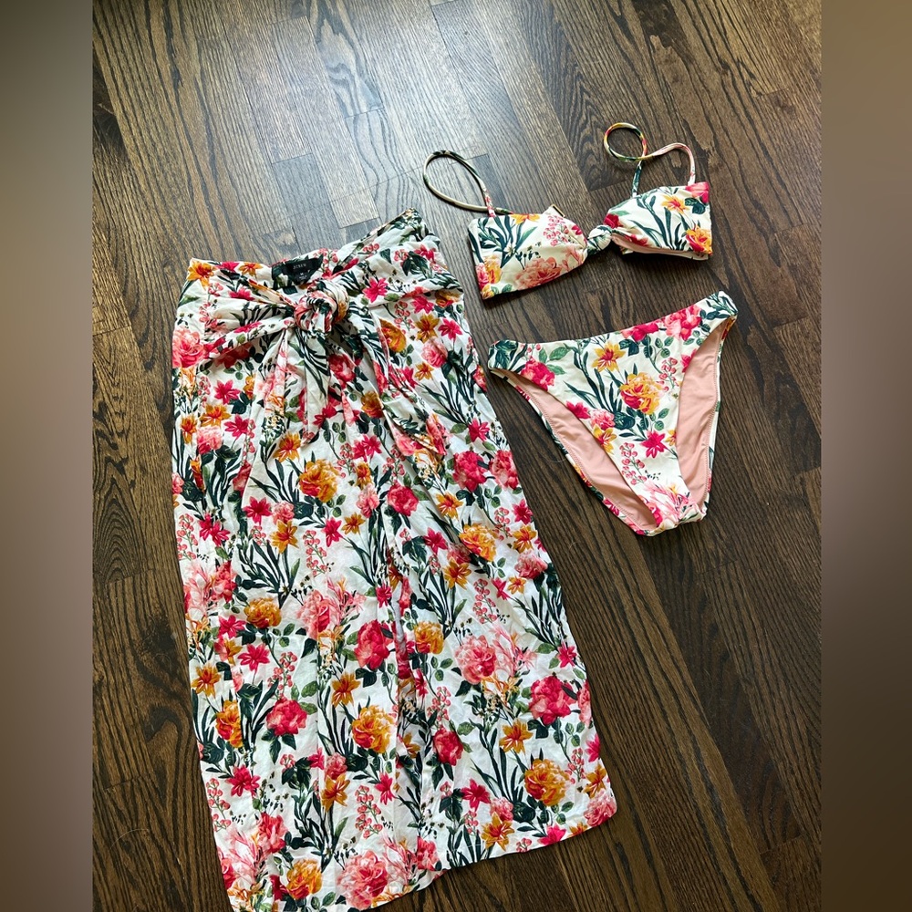 J Crew Knot Bandeau / High Leg Bottom / Sarong in Vintage Floral - Picture 9 of 12